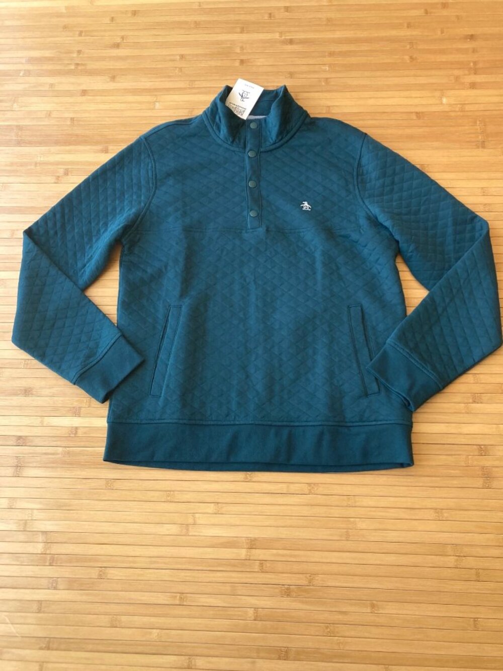 Original Penguin Golf Pullover Quilted Mens Medium M Reflecting Pond NWT